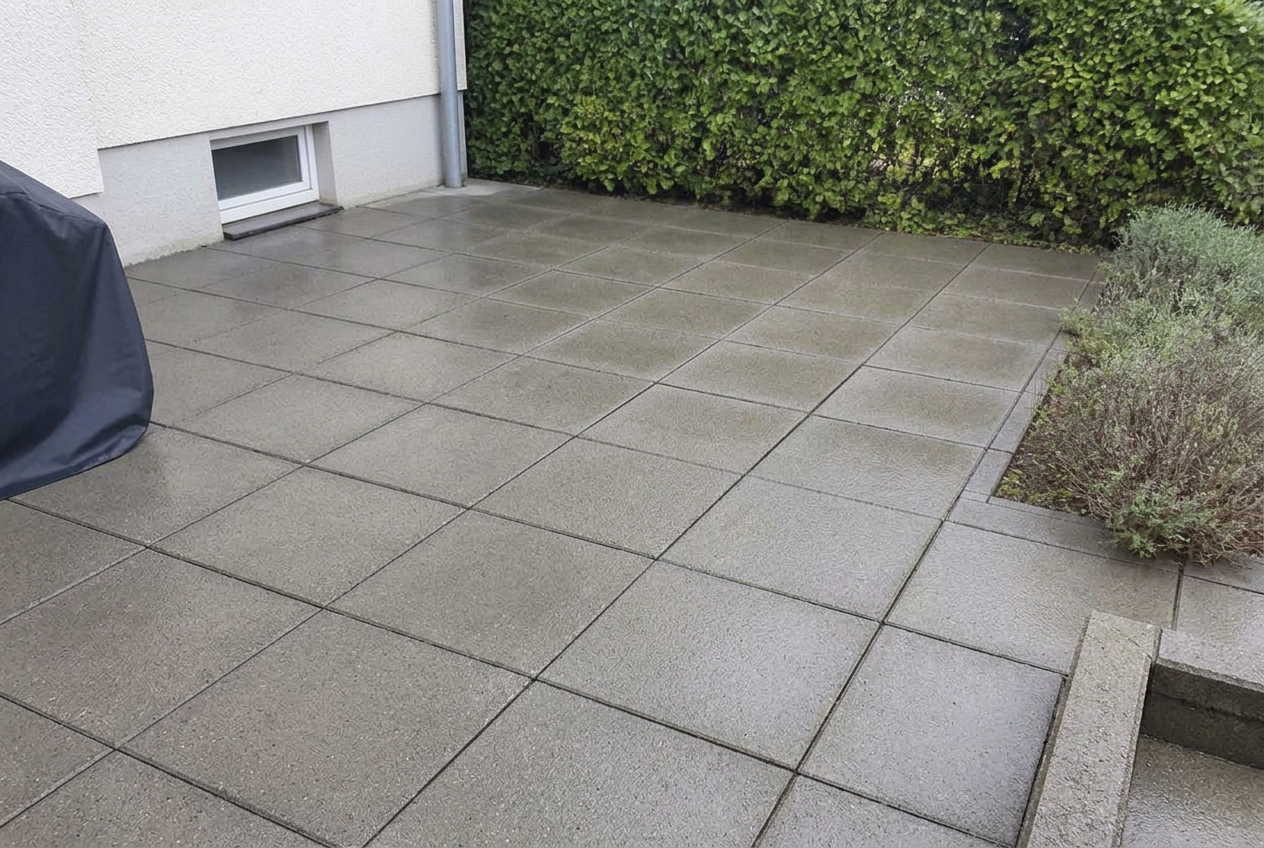 La même terrasse propre après le nettoyage haute pression