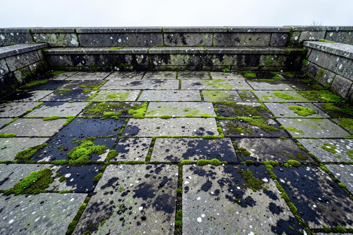 Terrasse encrassée avant le nettoyage haute pression