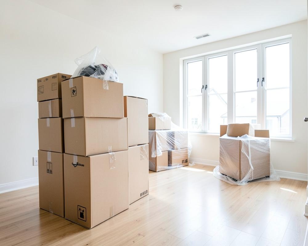 Cartons rangés dans un appartement le jour du déménagement