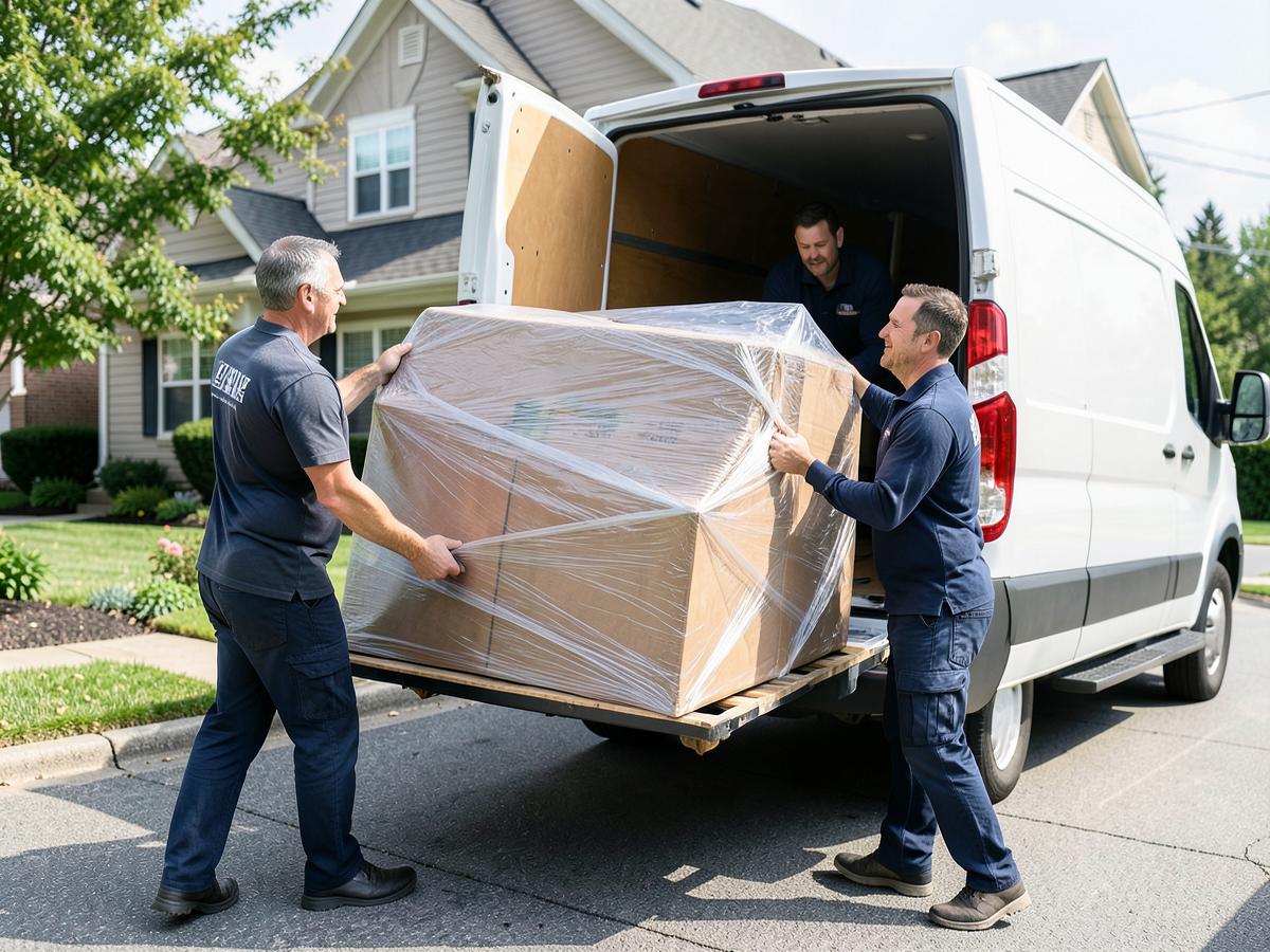 Meubles protégés chargés dans un camion de déménagement